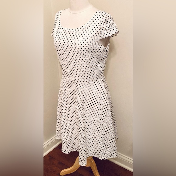 Ronni & Nicole White Black Polka Dot 12 Retro Classic Wedding Fit & Flare Dress - Picture 6 of 13
